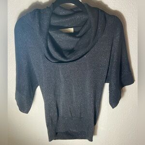 Michael Kors Metallic Black / Sparkly Cowl Neck 3/4 Sleeve Sweater